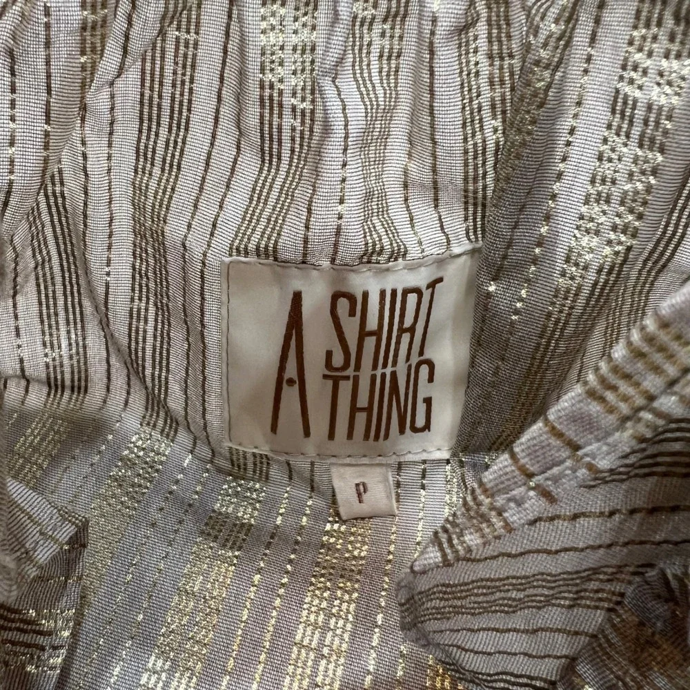 A Shirt Thing Striped Stella Gold‎ Metallic Ruffle Blouse Tan Size Small